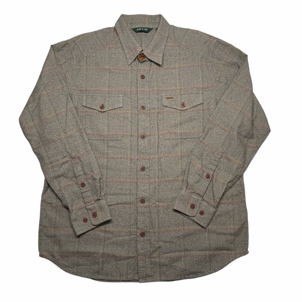 Orvis Flannel Long Sleeve Casual Button Up Shirt Mens Large Gray 100% Cotton